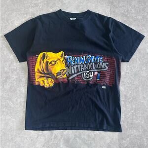90s Vintage Penn State Nittany Lions Black Wrap Around T Shirt Size L